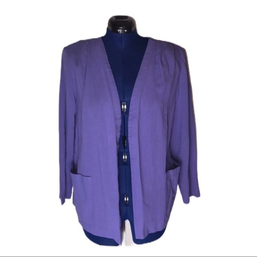 Vintage Alfred Dunner L light purple shoulder pads‎ pockets open blazer